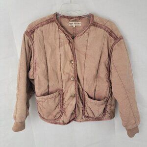 FREE PEOPLE Womens Jacket Mixed Signals Sz SMALL Pink Quilted Bomber Boho
